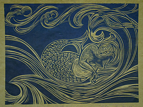 Testing the Water woodblock