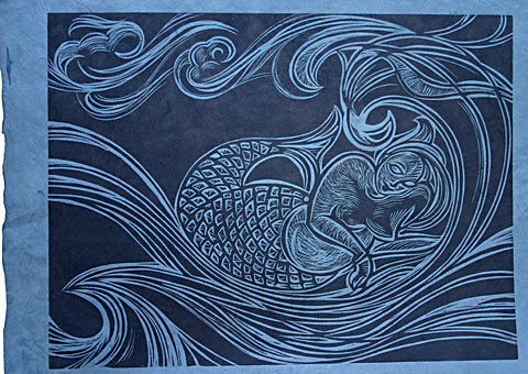 Testing the Water woodblock blue